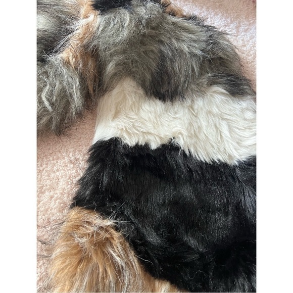 Be Mine Black White Brown Multi Color Stripe Faux Fur Stole Scarf Satin Lining - Picture 4 of 6